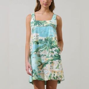 Sugar Lips Piti Town Zenica Shift Mini Dress NWT Aqua Multi Square Neck M